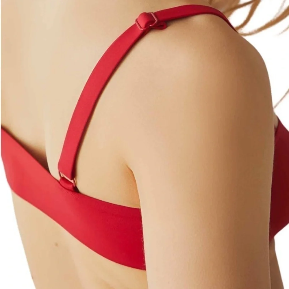 NWT Free People Lily Notched Neck Scuba Bralette in Red